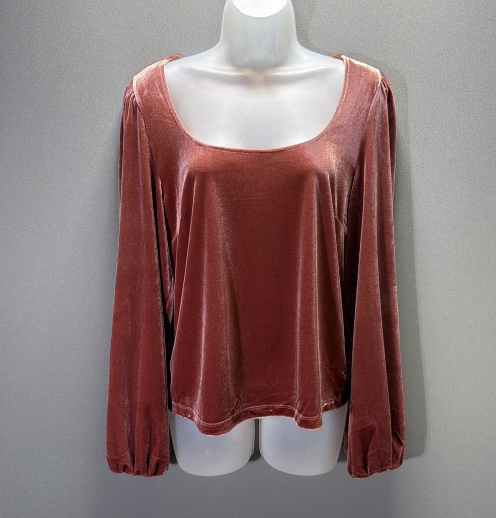 Gentle Fawn Ariana Velvet Scoop Neck Puff Sleeve Top Sz L NWT Velvet Rose Stretc